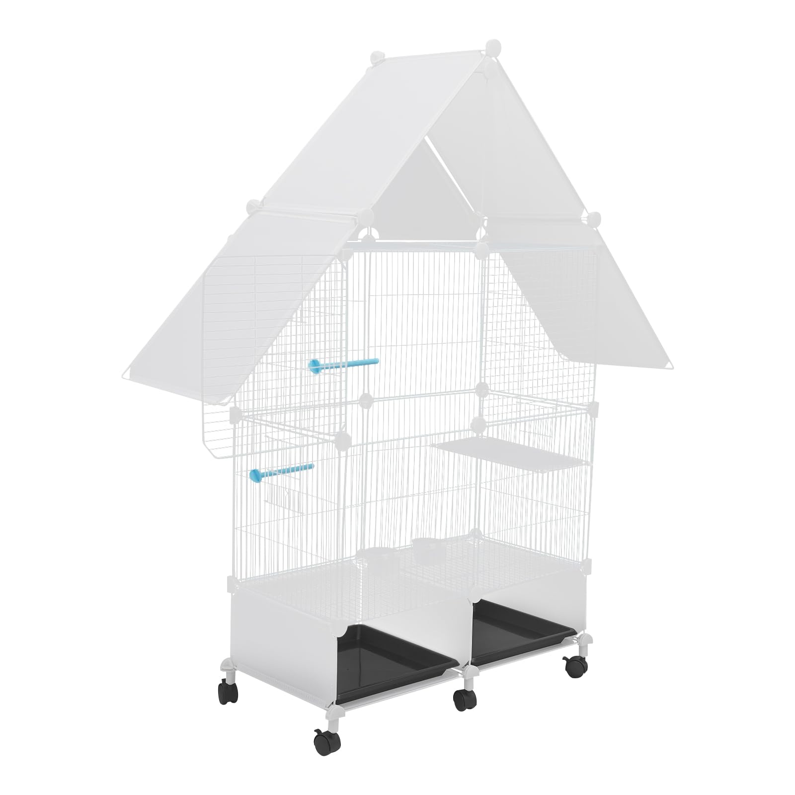 Jaula grande para pájaros con ruedas, jaula para periquitos, juguete con comedero y agua, pequeña puerta antiescape, para cría de aves domésticas en interiores y exteriores (blanco, 2º piso)