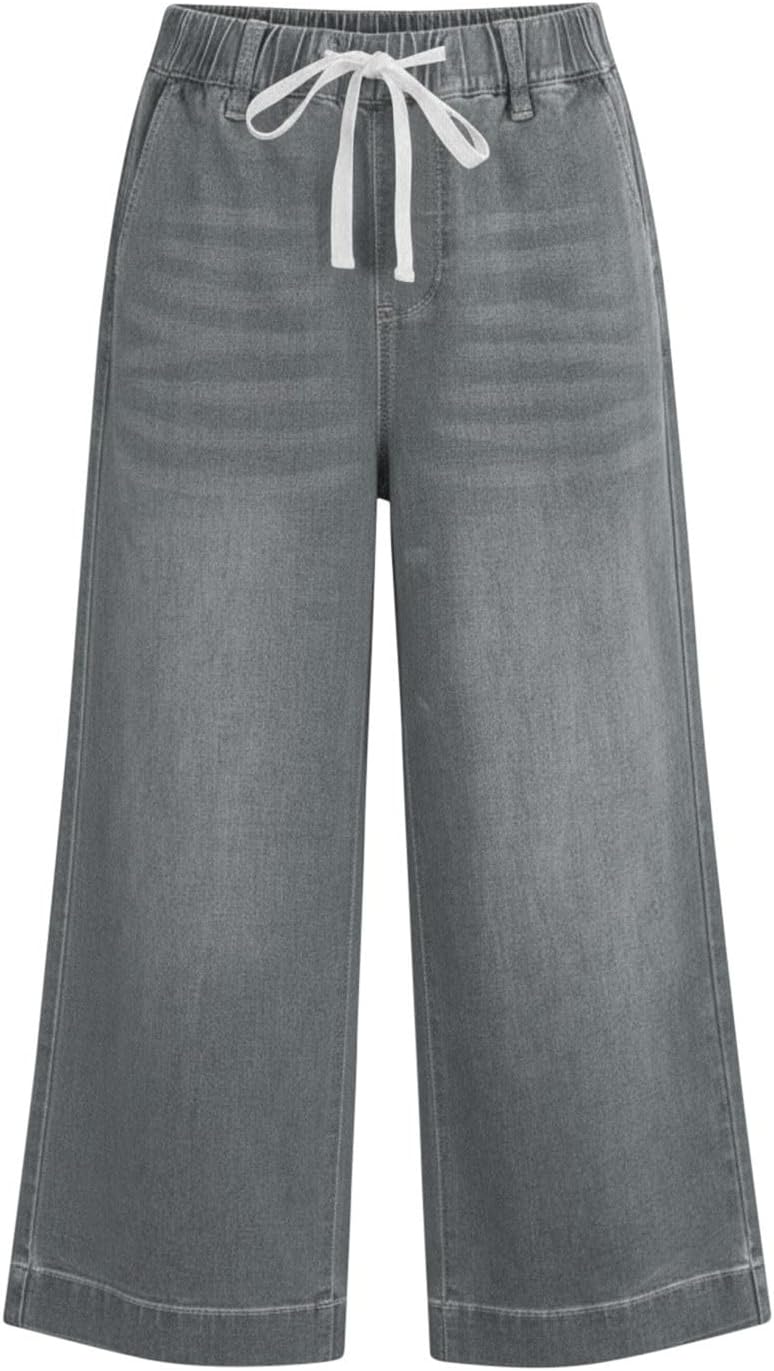 Toddler Baby Girls Straight Leg Jeans Stretch Casual Elastic High Waistd Summer Cropped Denim Pants for 1-10 Years