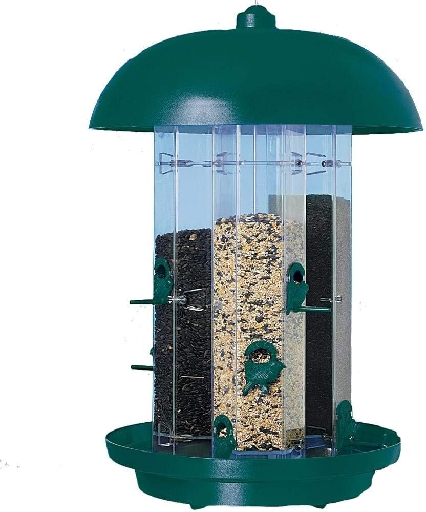North States SuperFeeder, Birdfeeder with 6 Foot Aluminum Pole: Hang or Pole Mount (pole and adapter included). Three Tube Chambers, Extra Large, 10 to 12 pound Seed Capacity (15.25 x 22, Green)