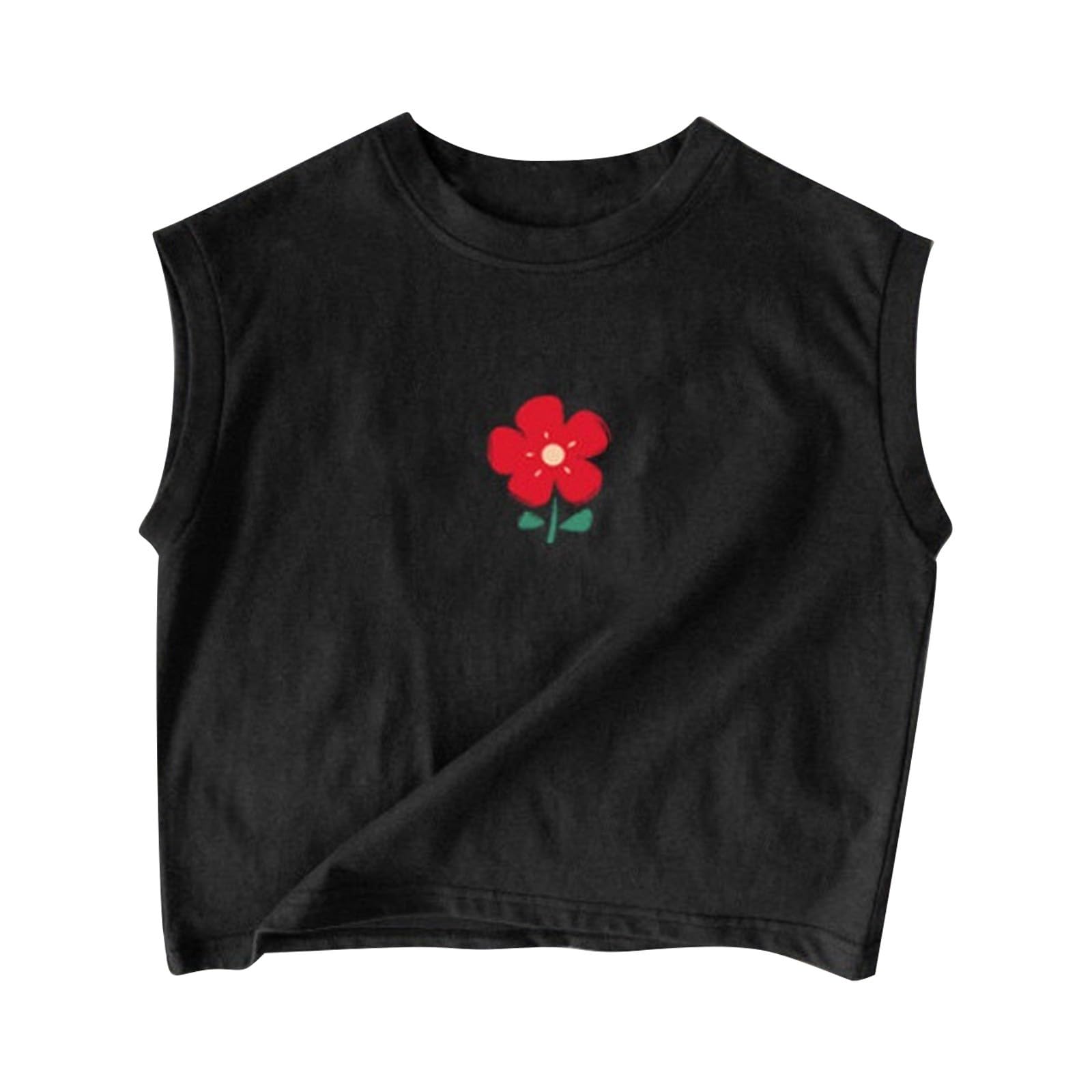 RNTOP Toddler Kids Girls Tank Tops Little Girls Clothes Flowers Print Sleeveless Tee Shirt Casual Summer Tees & Blouse Outfit Black