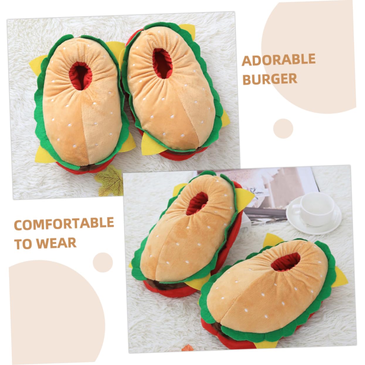 LIFKOME Pantuflas Suela Gruesa de Invierno Forma de Hamburguesa Cómodas y Cálidas y Material de Algodón Pp Talla 38 para Uso en Casa y Cocina