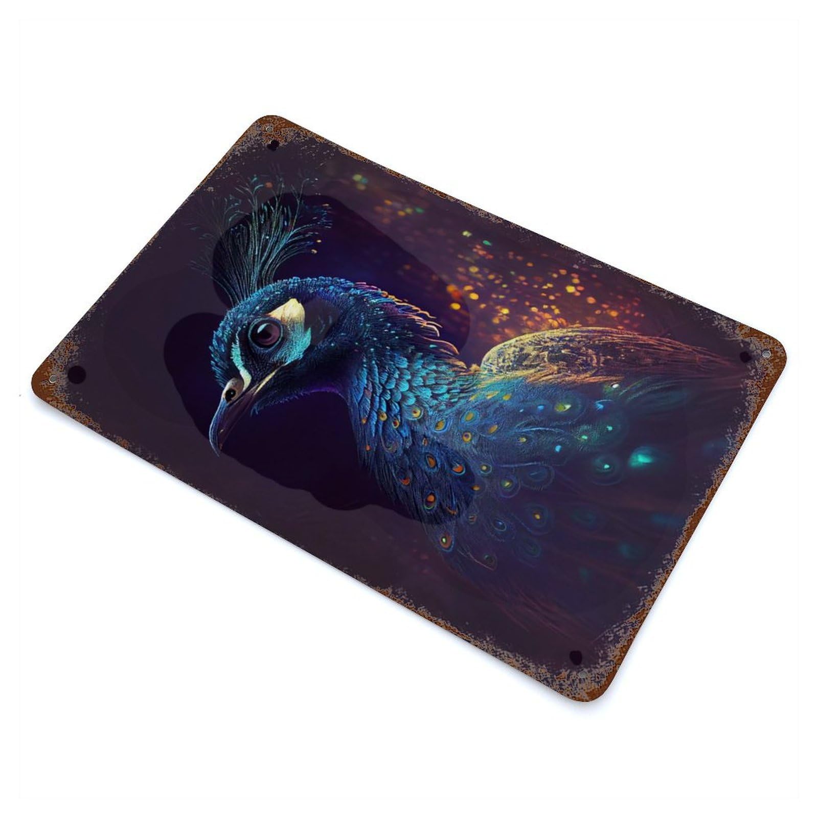 Peacock Lighting Weathered Tin Sign 11.8"x7.9", Shabby Chic Decor for Garage, Pub Or Kitchen