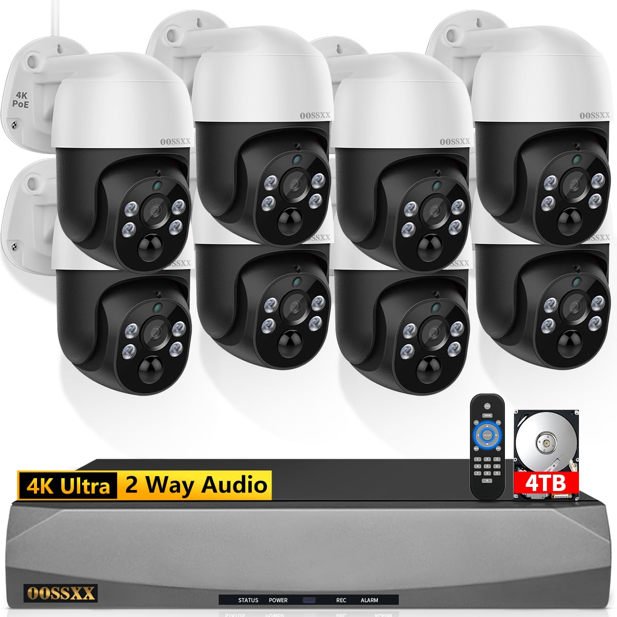 Auto Tracking 4K 2-Way Audio PTZ PoE Outdoor Wired Security Cameras System Home Wired Cameras Video Surveillance DVR Kit