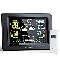 LIORQUE Stazione Meteo con Sensore Esterno, Display a colori LCD VA, Stazione Meteo con Sveglia, Fase Lunare, Previsioni Meteo, Data,Retroilluminazione Regolabile, Igrometro