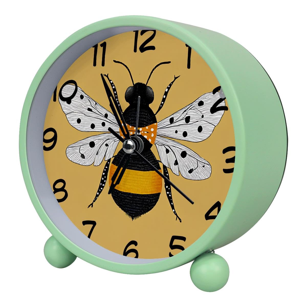 Luoweisi Analog Alarm Clock Yellow Bee, Silent Non-Ticking with Night Light, Battery Operated, Round Desk Alarm Clock for Office, Bedroom, Elderly, Adults, Children, Student Gifts