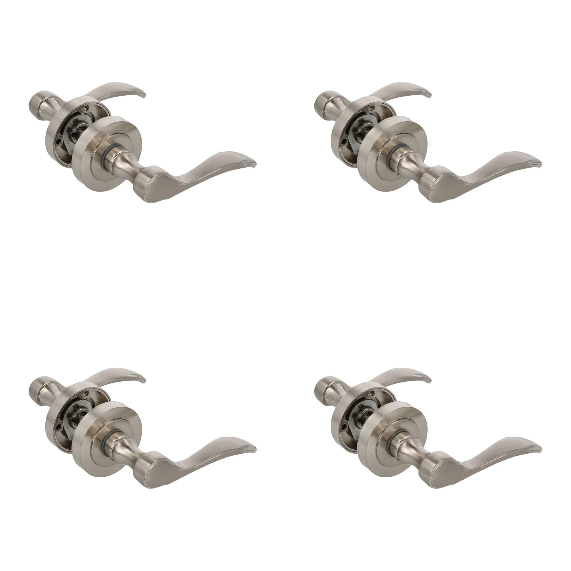 Amig – Pack of 4 Rosette Handle Sets, Model Yaltarz, Made of Matte Chrome-Plated Steel, Size: 52 mm, 6 mm Spindle, Ideal for Interior or Exterior Doors, Modern Design