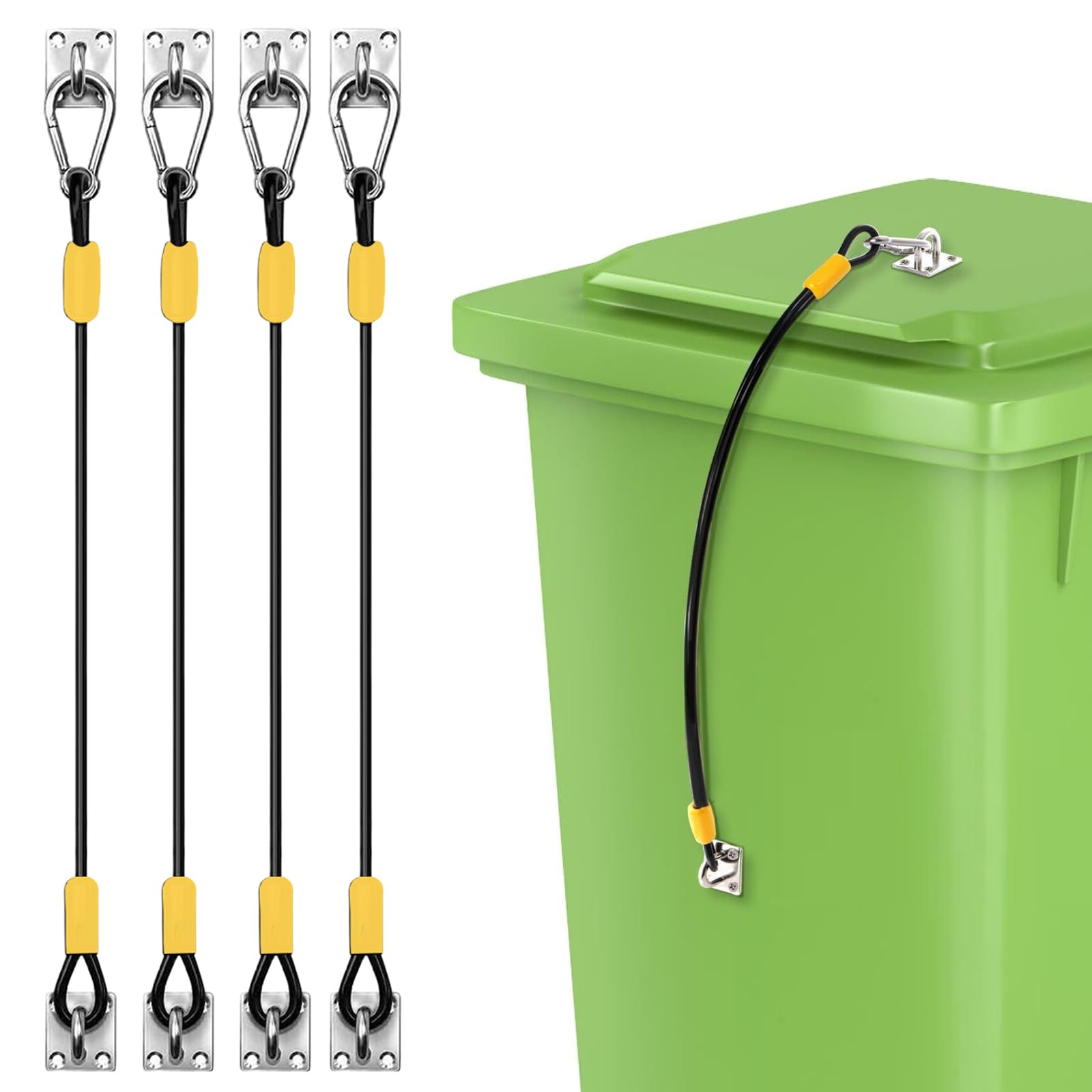 Juego de 2 tapas de cubo de basura resistentes con cierre seguro para exteriores con correas de cable de acero, tapa de seguridad