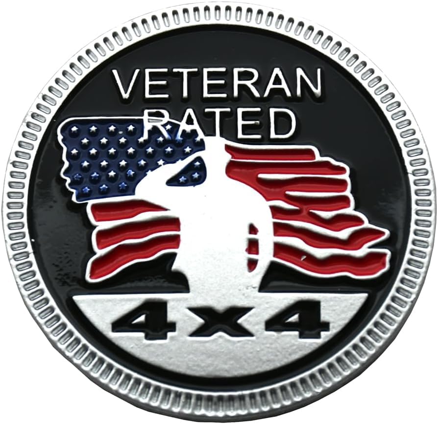 Image of 1x Combat Veteran Edition Emblem + 1x Veteran Rated 4X4 Emblem Metal Car Badge for Jeep, Universal Vehicle, Truck, RV, Scooter, SUV, Door Decoration (Black /Red)