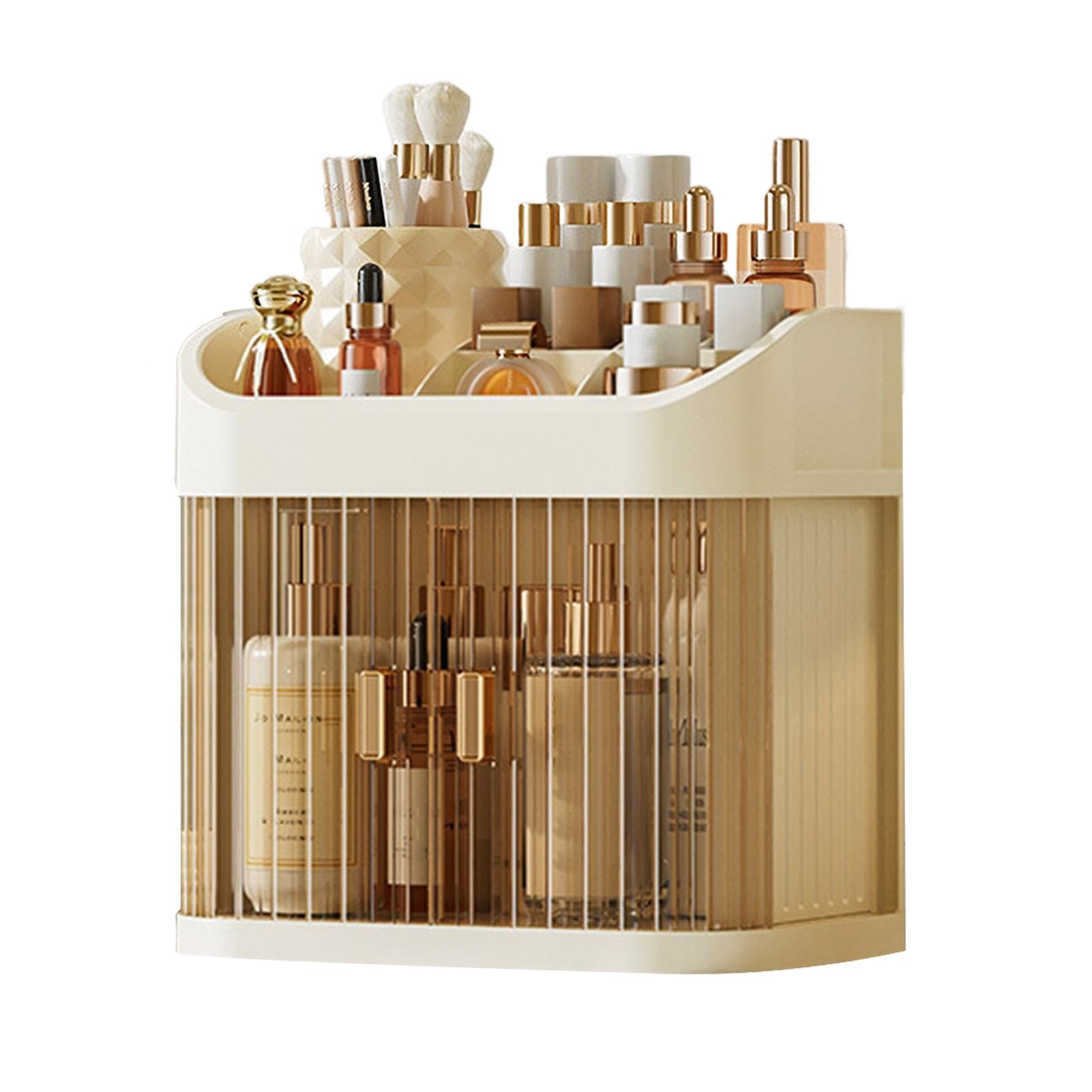 Makamsui Makeup Organizer, Makeup Storage Box Large Capacity with Transparent Door Multi Compartments Bedroom Desktop Cosmetic Organizer Cosmetics