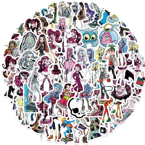 KOWASO Monster High Autocollants 70 pour ordinateur portable, valise, skateboard, bouteilles d'eau, voiture - Anime, Monster High - PVC, Réutilisable,...