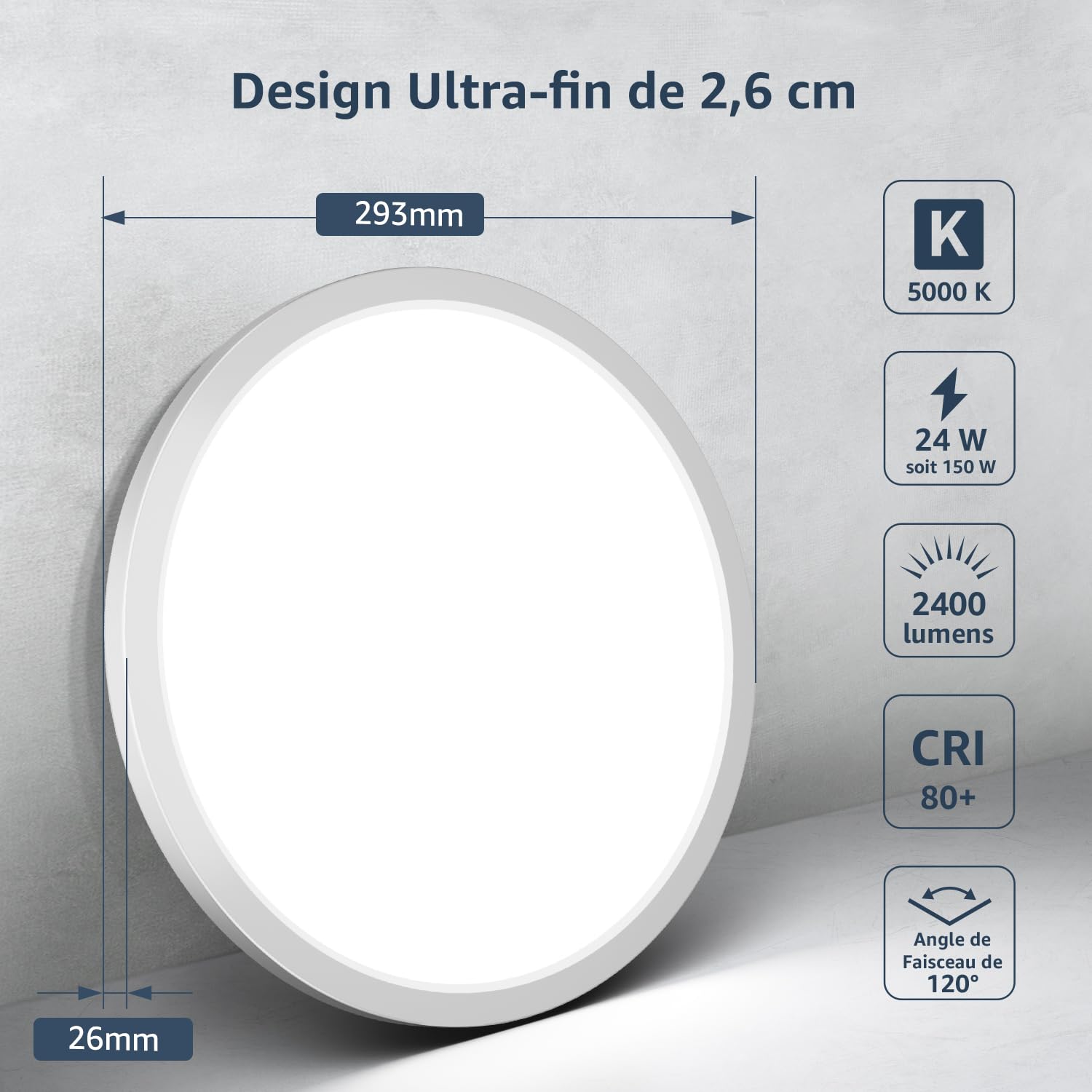 Lepro Plafonnier Salle de Bain 24W 5000K 2400 lm, Non Dimmable, IP44, 2Pcs