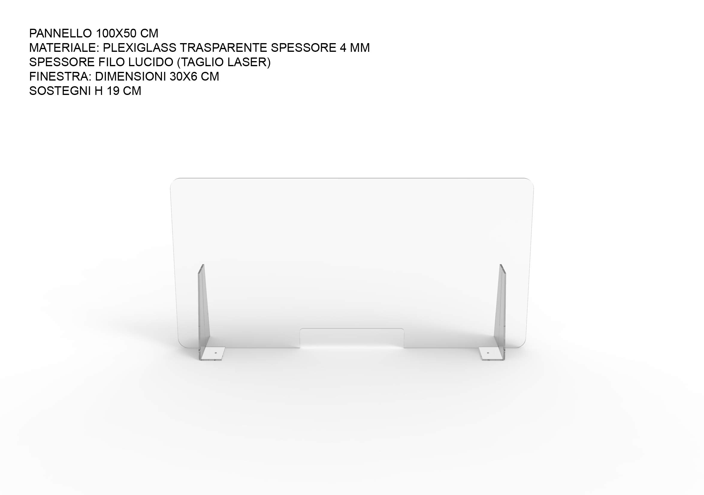Pannello Protettivo Parasputi/Parafiato da Banco in Plexiglas misura 100x50 cm… (Trasparente con finestra)