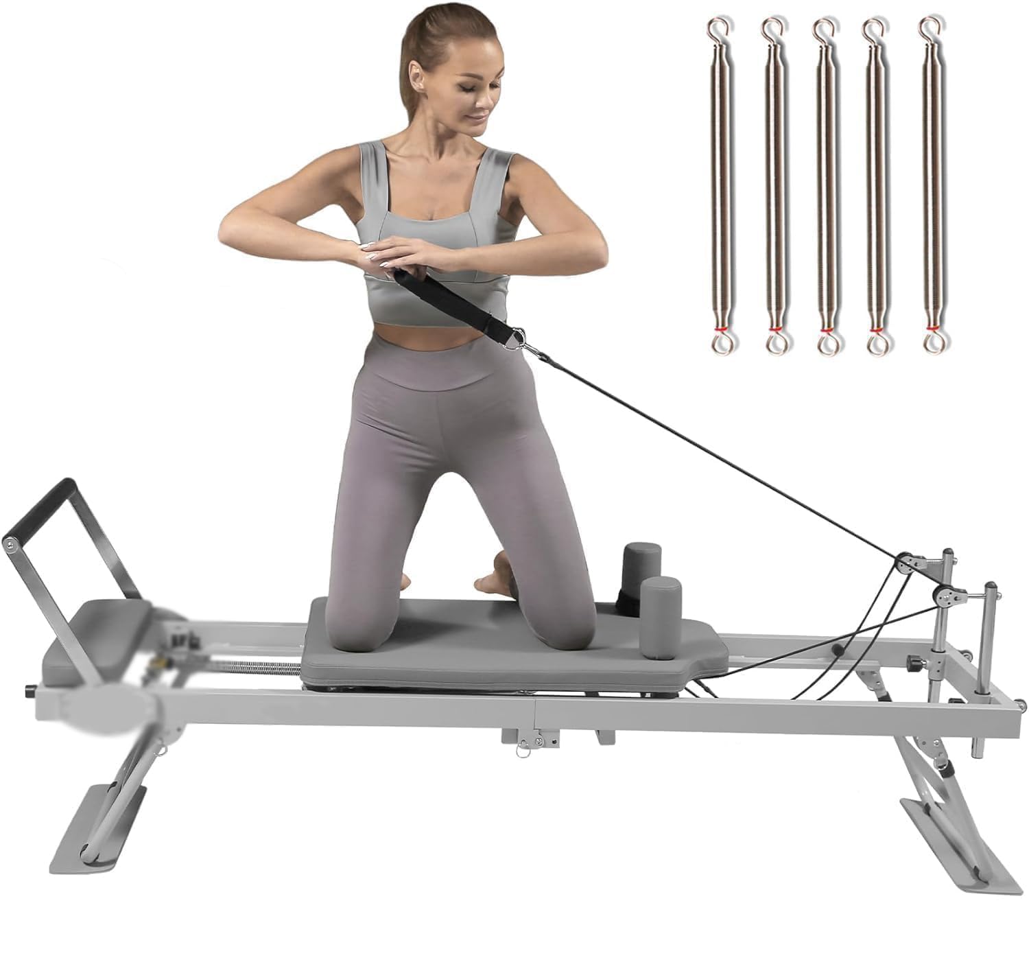 Pilates Reformer Home Gym Equipment, Foldable Pilates Reformer, with Metal Springs - Pilates Reformer Set for Both Home and Gym Use
