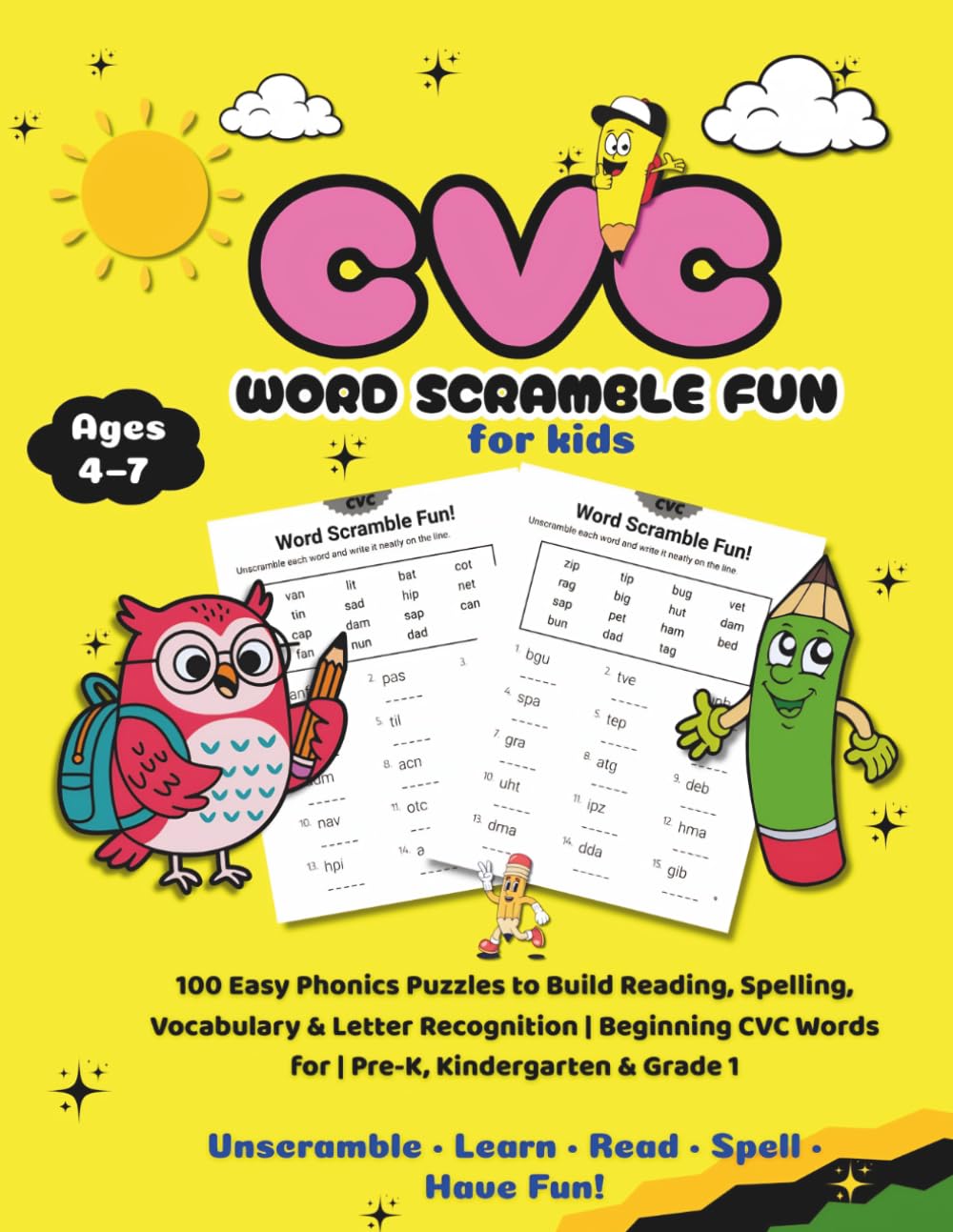 CVC Word Scramble Fun for Kids: 100 Easy Phonics Puzzles to Build Reading, Spelling, Vocabulary & Letter Recognition | Beginning CVC Words for Ages 4–7 | Pre-K, Kindergarten & Grade 1