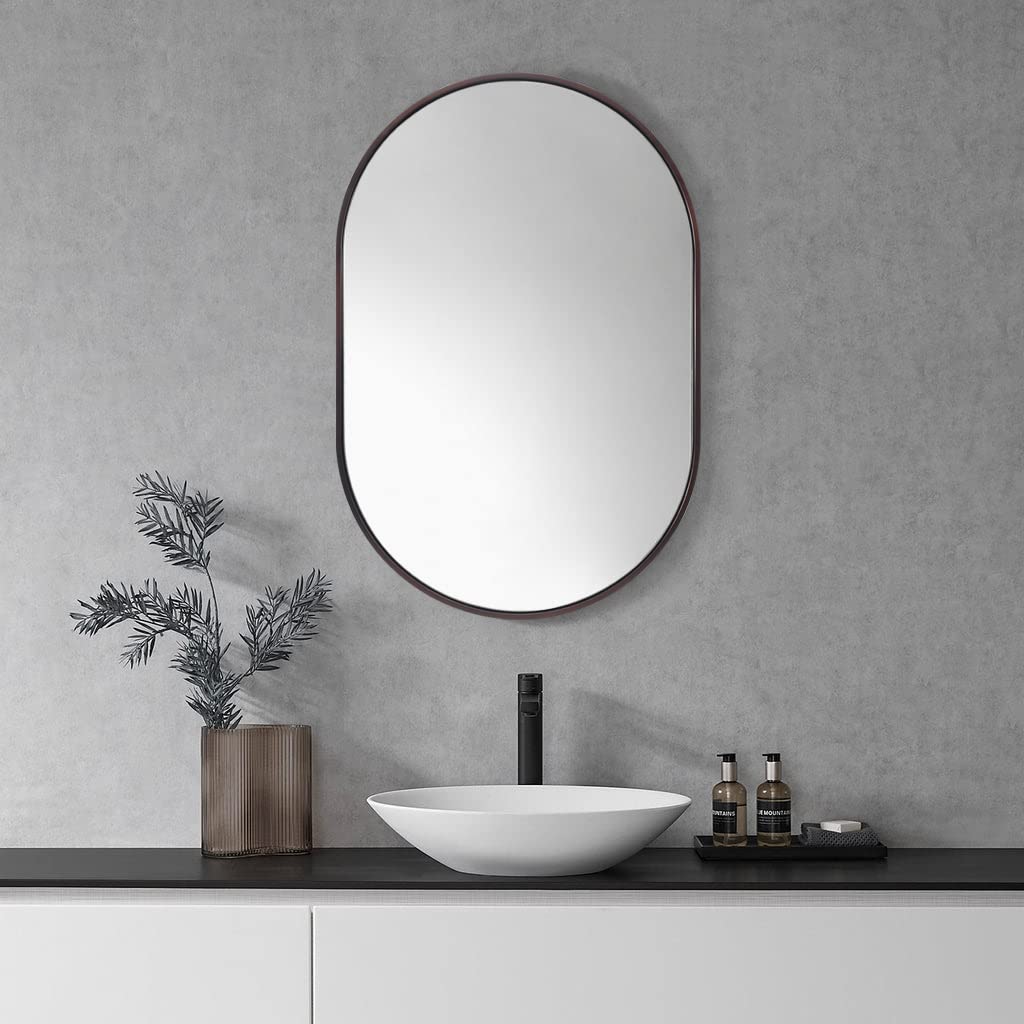 ANDY STAR Pill Shaped Mirror, Brushed Bronze Bathroom Mirror for Vanity