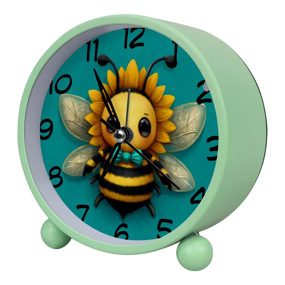 Luoweisi Analog Alarm Clock Bee, Silent Non-Ticking with Night Light, Battery Operated, Round Desk Alarm Clock for Office, Bedroom, Elderly, Adults, Children, Student Gifts