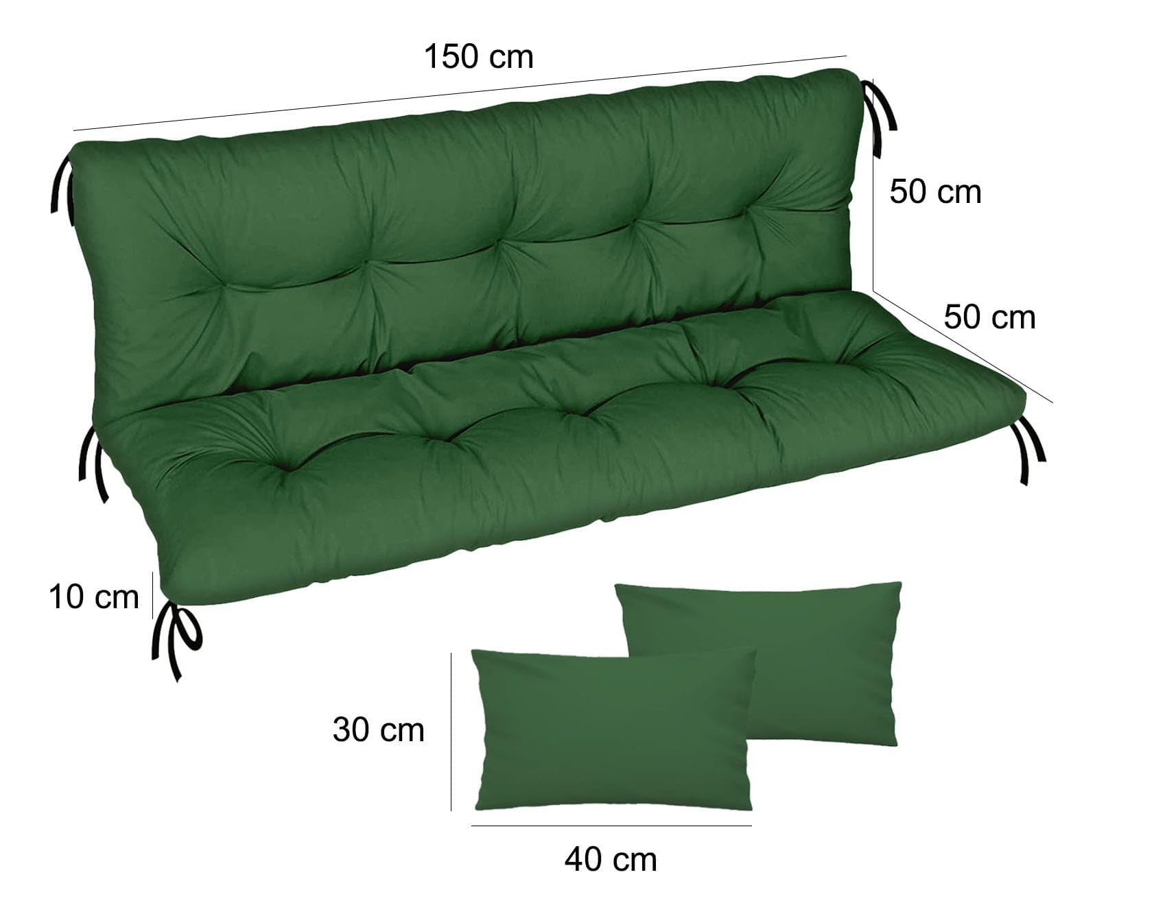 Ferocity Coussin imperméable pour balancelle de Jardin, Matelas 150x50x50 pour Meubles en Palette, Grand Confort Coussins avec Dossier, Meubles de Jardin, Vert [133]