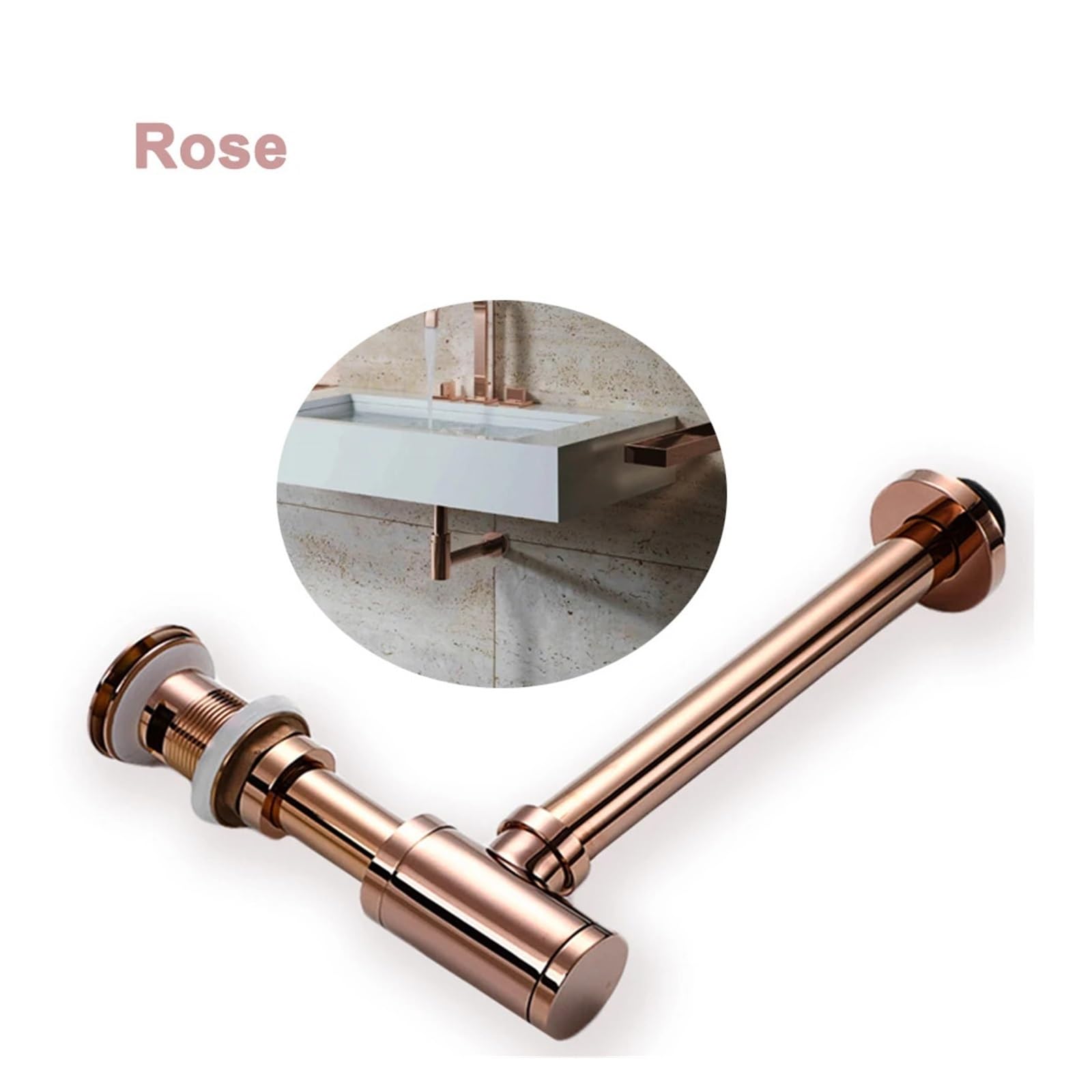 Piège à bouteilles de lavabo en or Rose, 1 pièce, Kits tuyaux Siphon d'évier salle bains, bouchon Pop-Up, raccords vidange toilettes Pour Bain(Rose set overflow)