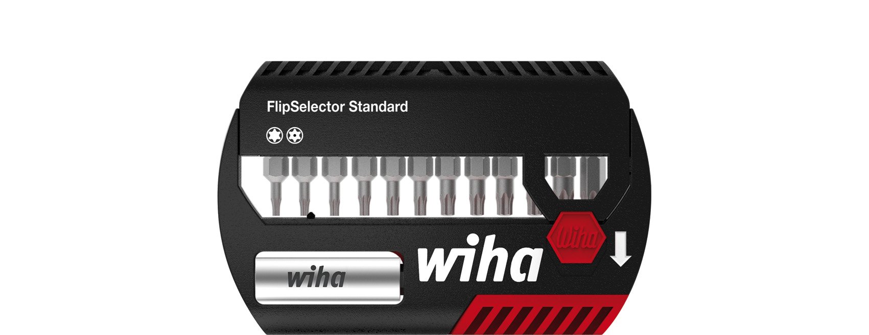 WihaFlipSelector Standard Bit Set 25 mm TORX® Tamper Resistant (with Hole) 13-Piece 1/4 Inch (39037), Bit Holder, Set, Open at the Touch of a Button, Quick Bit Change, Fits in Your Pocket