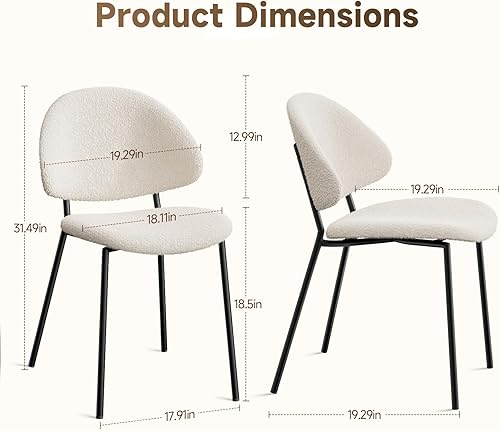 Miniatura 2 de Warmiehomy Juego de 4 sillas de comedor modernas de mediados de siglo, silla de comedor Boucle, cómoda silla de cocina acolchada con patas de metal
