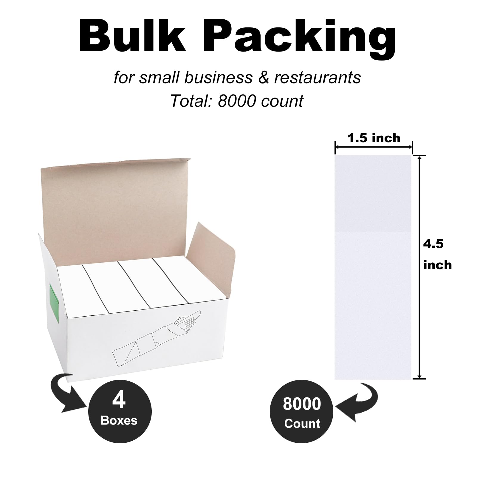 NATURALABEL 8000 servilleteros de papel a granel para pequeñas empresas, restaurantes, eventos, servilleteros autoadhesivos, paquete de 4 cajas, 2000 por caja (blanco)