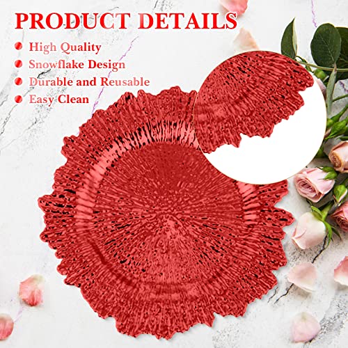 Mimorou 18 Pack Reef Charger Plates Plastic Snowflake Charger Plates Wedding Floral Charger Plates Decor For Christmas Dinner Wedding Party Event Supplies, 13 Inch (Red) #TOP2