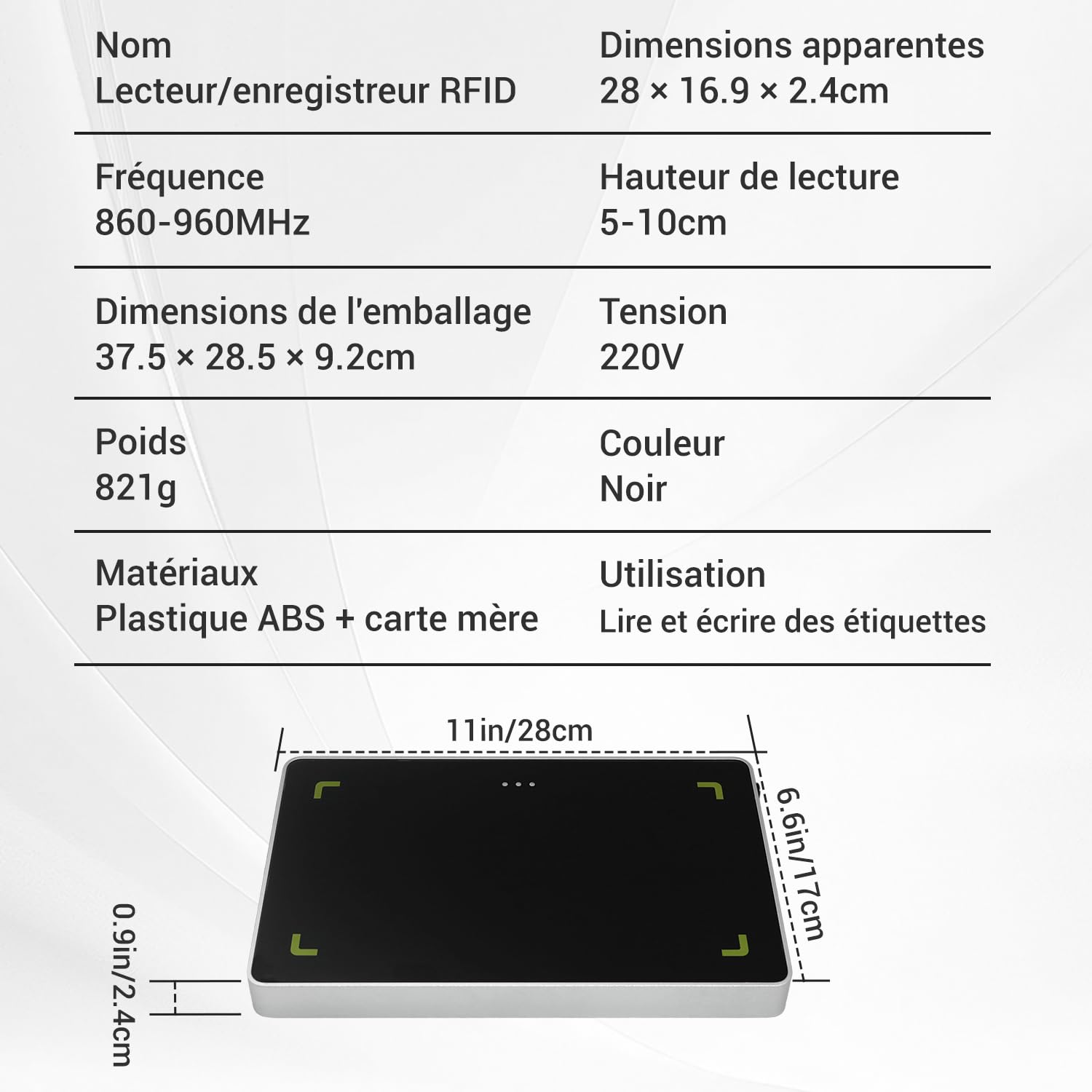 Désactivateur Antivol RFID, 860–960 MHz Désactivation en Caisse des Étiquettes Antivol, Appareil de Neutralisation Rapide pour Magasin, Boutique et Commerce de Détail