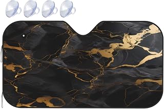 Black Marble Texture Goldcar Windshield Sunshade - Reflective Fabric Blocks Sun, Foldable Sun Shield for Car, Universal Fit30*55 Inch