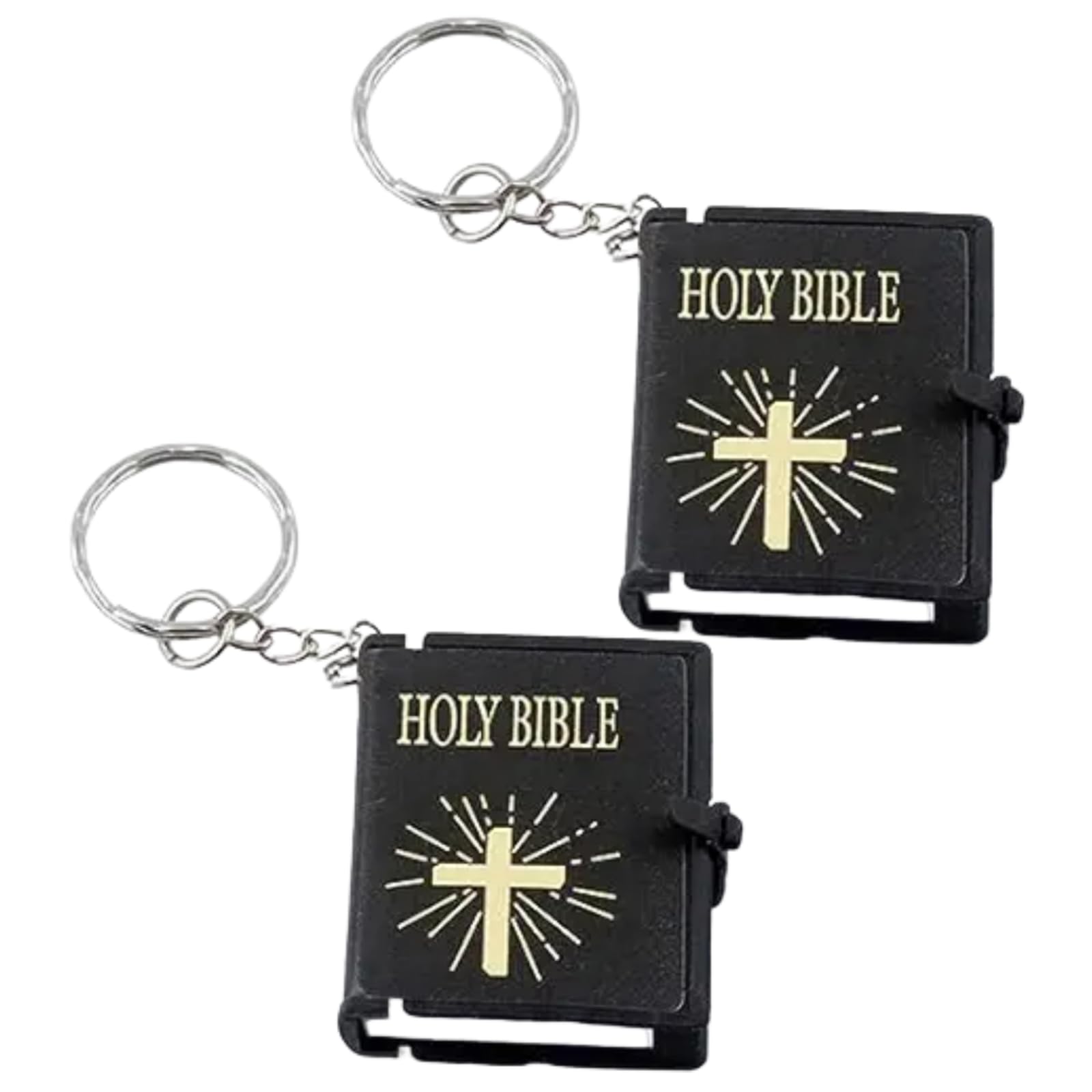 2 portachiavi a forma di Bibbia nera, ciondolo sacro con mini croce religiosa inglese, portachiavi a forma di croce, portachiavi per borsa, abbigliamento, scarpe e gioielli portachiavi per