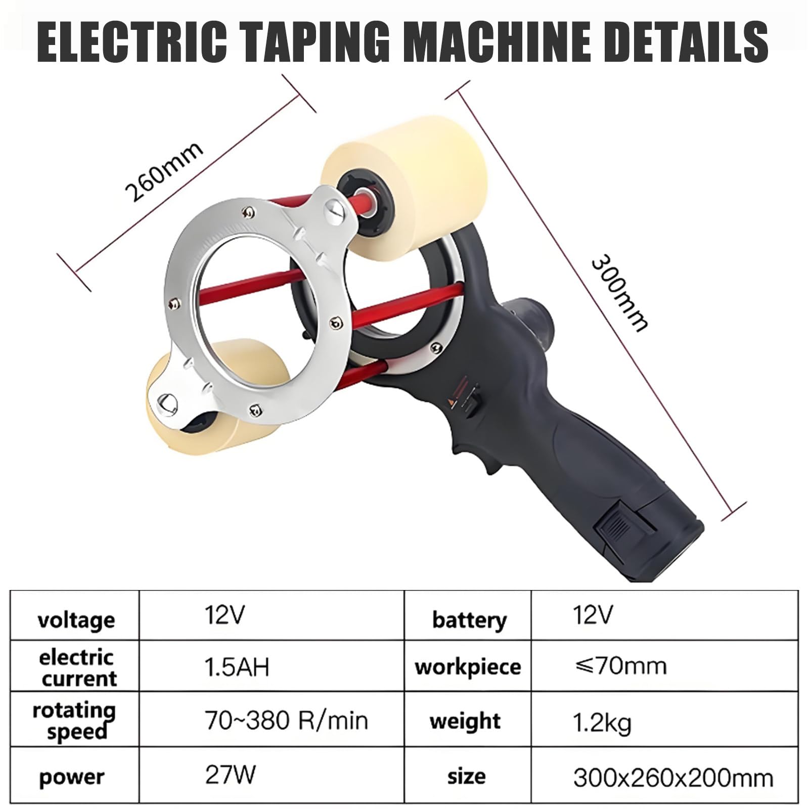 Máquina de envolver cinta eléctrica, máquina de bobinado de cinta de aire acondicionado, diámetro del agujero 70 mm, velocidad de rotación 70 ~ 380 R/min, para tuberías de aire acondicionado y