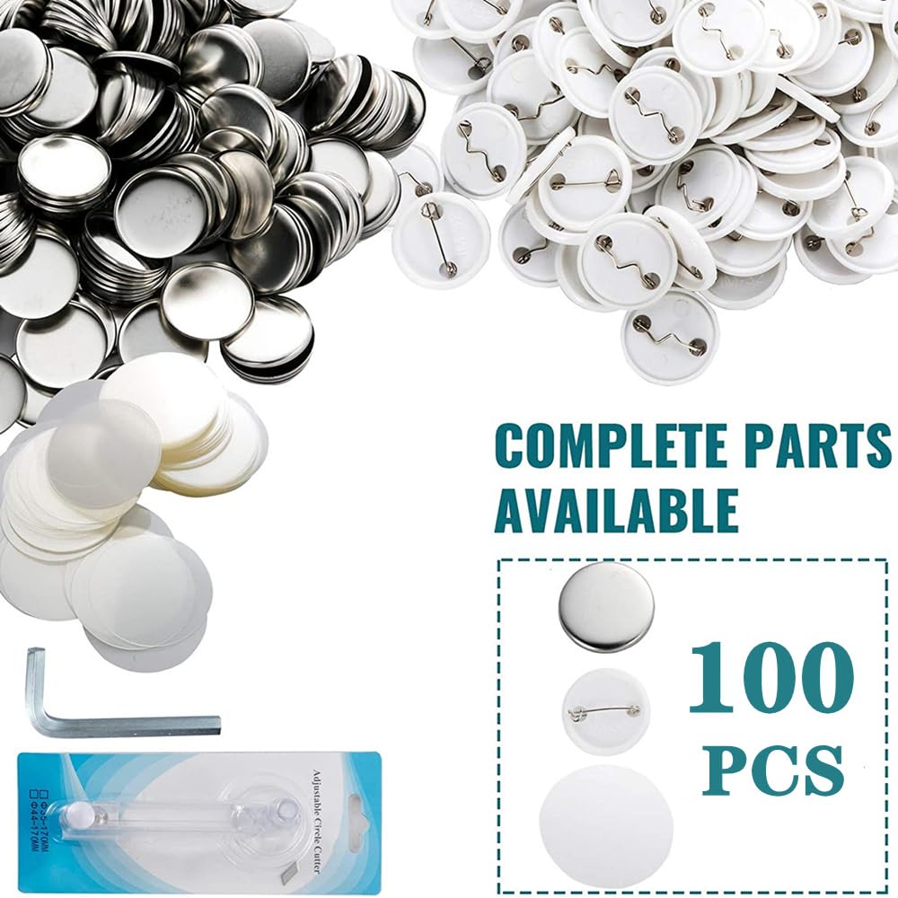 Set di Macchine for la Produzione di Badge con Spille da 25-32 mm, Kit di Macchine for la creazione di Bottoni con 100 Pezzi(32mm)