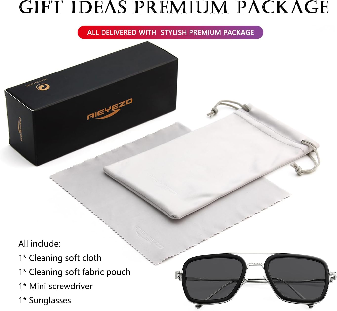 AIEYEZO Tony Stark Sunglasses Vintage Square Metal Frame Eyeglasses for Men Women - Iron Man and Edith Sun Glasses - Image 7