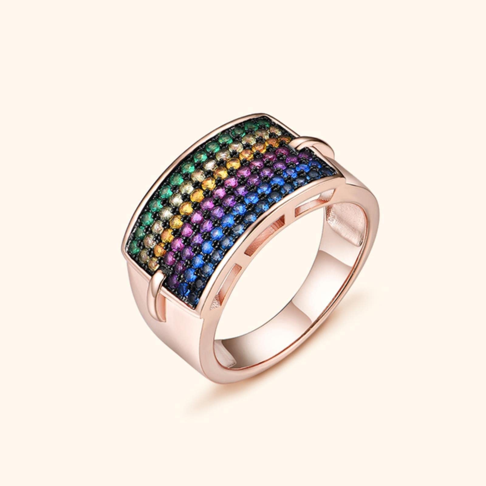 Anello di Cristallo Colorato in Argento Sterling 925 Moda Rosa E Oro per La Festa di Natale Nuziale Nuziale