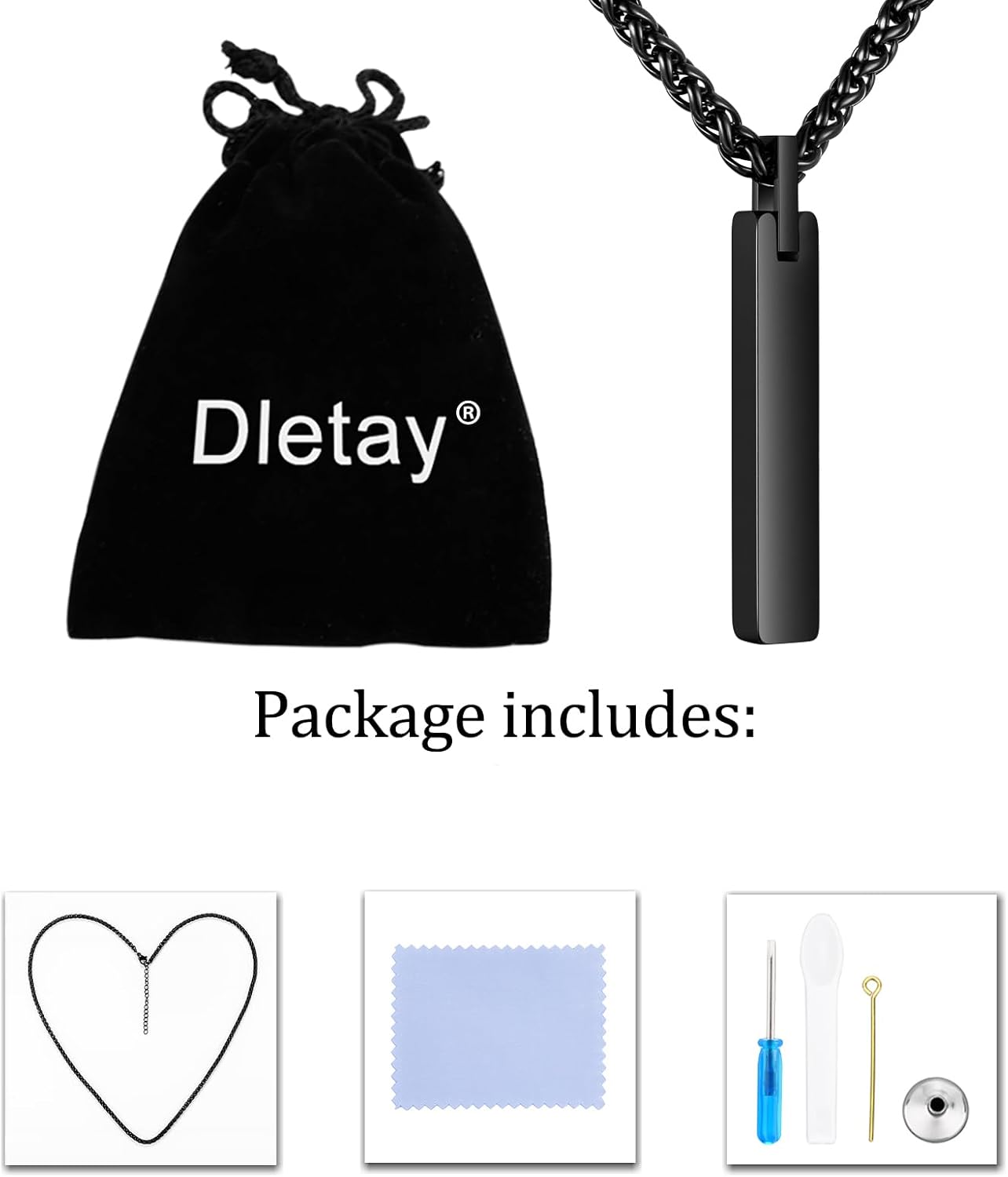 Dletay Urn Necklace for Ashes Stainless Steel Cremation Jewelry for Ashes Memorial Ash Necklace for Men Women Ash Holder Black - Image 7