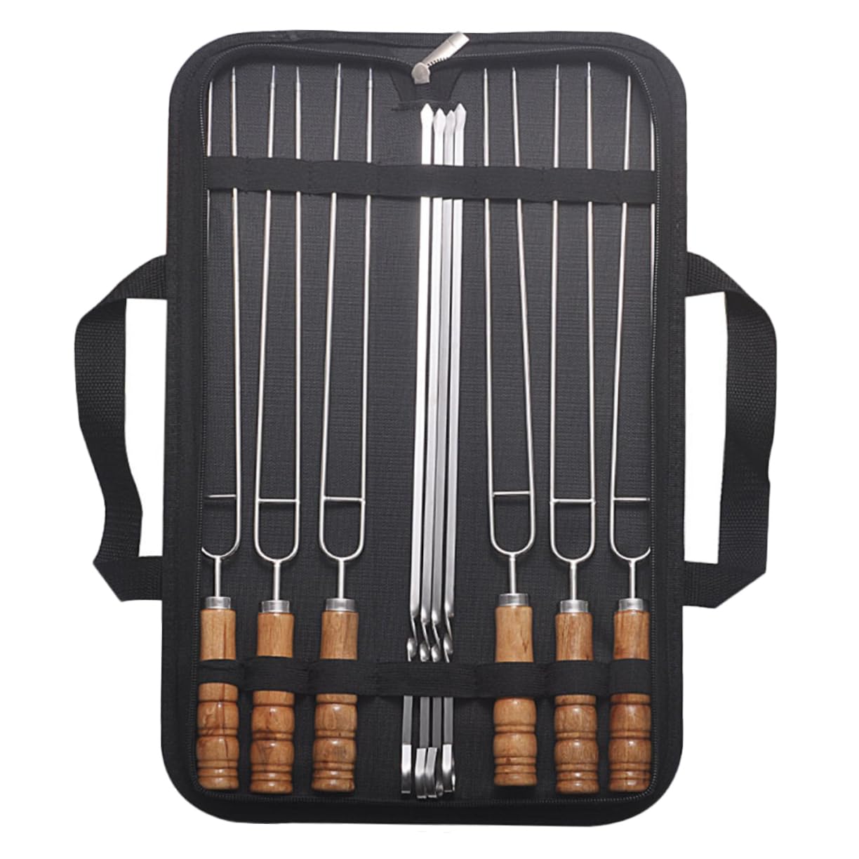 Brochetas para Barbacoa de Acero Inoxidable con Mango de Madera, Paquete de 10 Unidades con Bolsa de Almacenamiento para Fiestas al Aire Libre