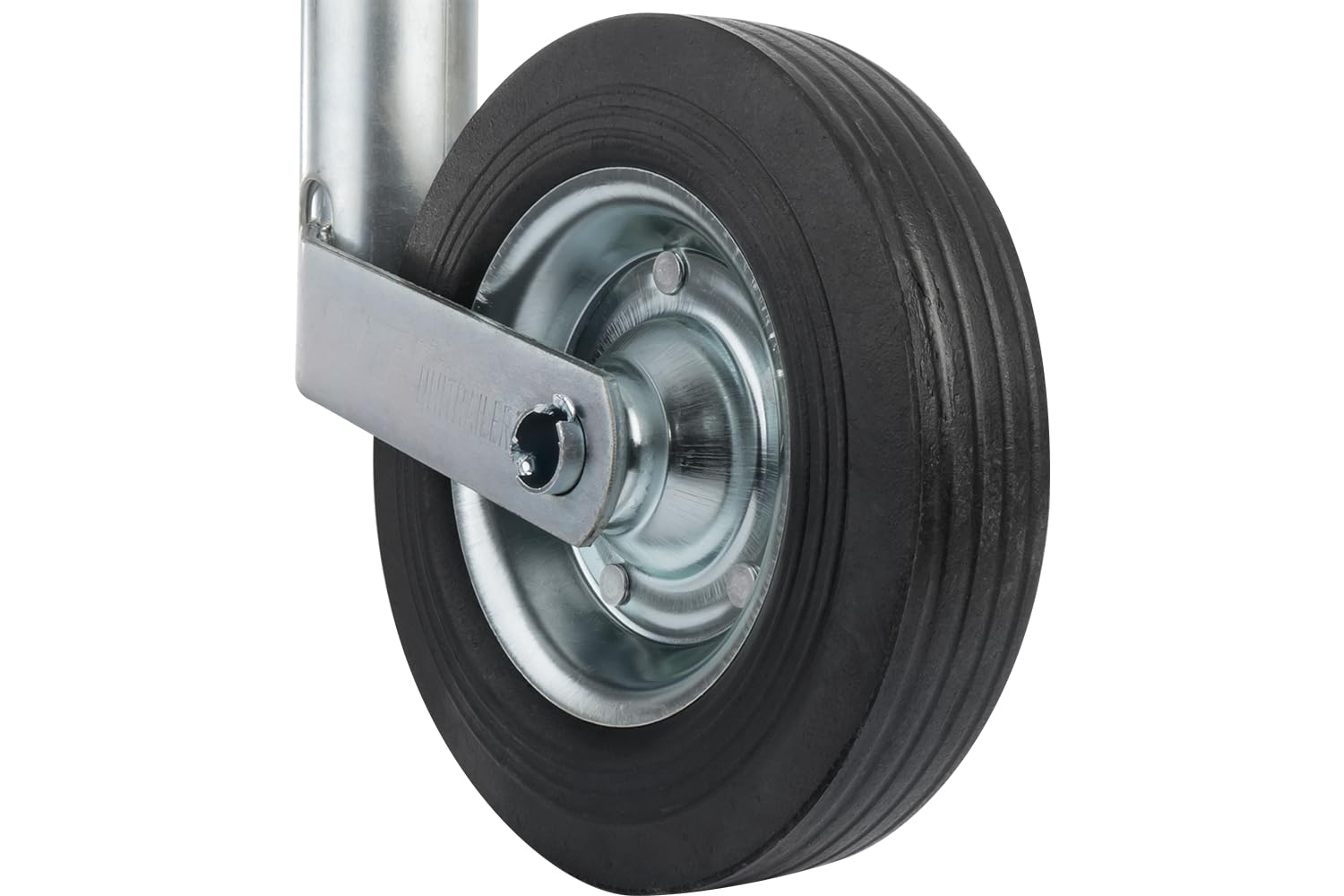 UNITRAILER Roue Jockey Tube 48 mm Charge 150 kg Hauteur 505 a 730 mm Extension 225 mm Roue 200 x 50 mm Caoutchouc Plein manivelle butee a Billes pour remorque attelage detelage
