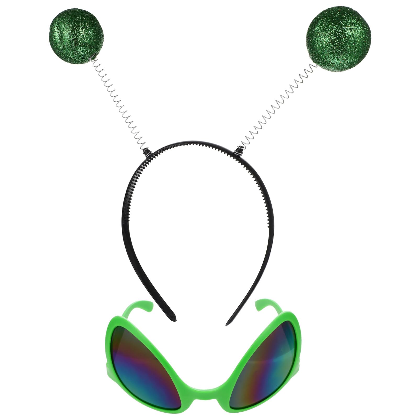 Amosfun 2pcs Alien Costume Glasses with Martian Antenna Headband Boppers Rainbow Color Lens Alien Sunglasses Boppers for Halloween Christmas Party Adults and Kids Favors Accessories