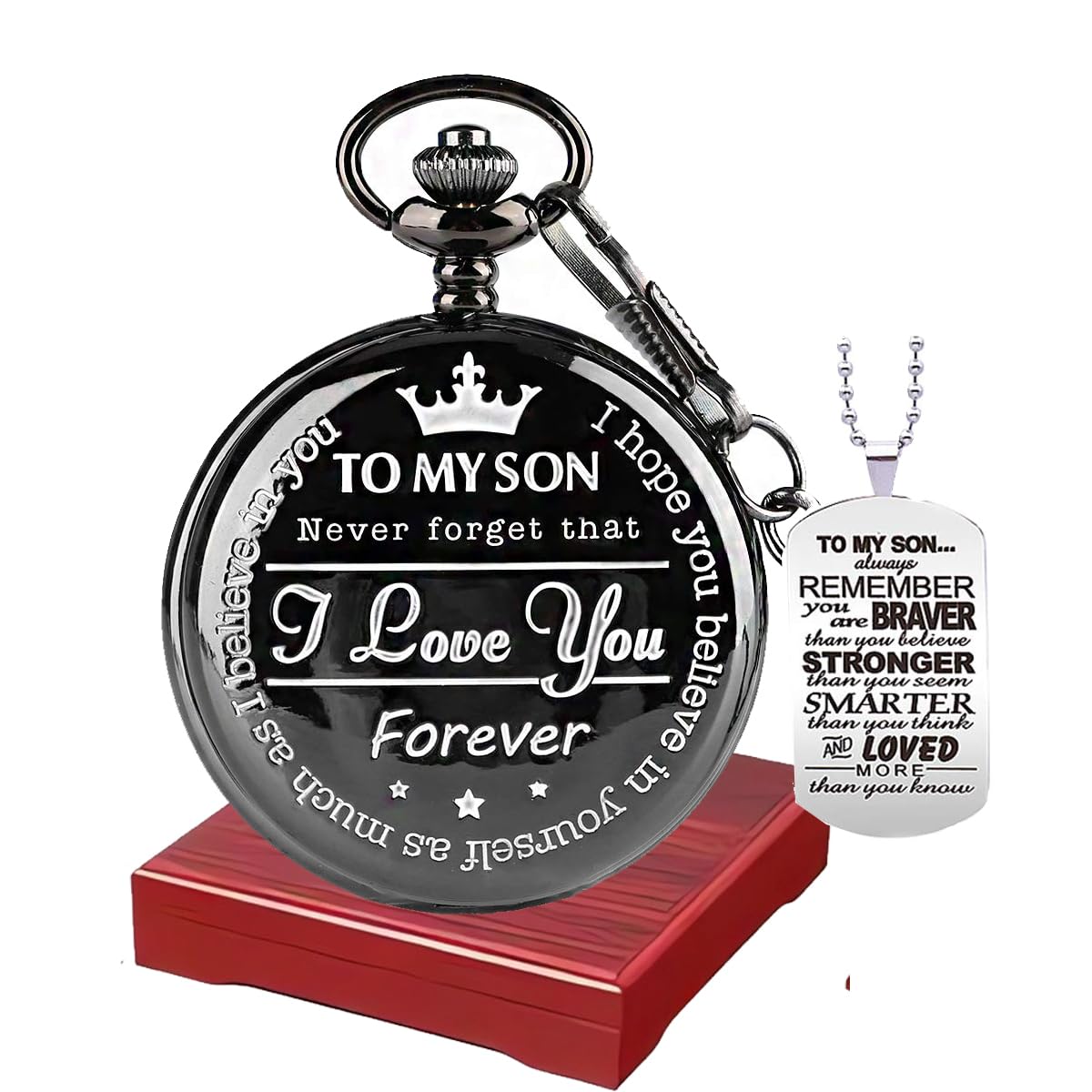 Udaney My-Son Pocket Watch Engraved Gift for Him, Graduation Gift for Men  with Box and Necklace Chain