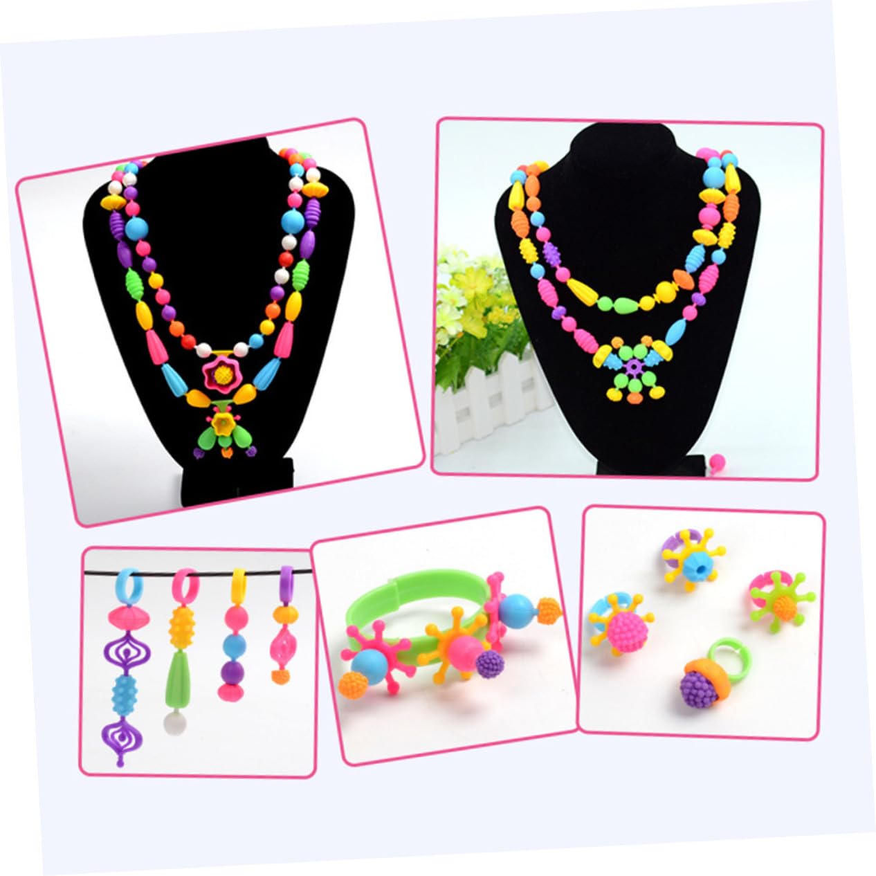Mikinona 1 caja Kit Manualidades Niña con Abalorios de Plástico Caja Organizadora Portátil y Lavable para Hacer Pulseras y Collares Mejora Creatividad y Coordinación Infantil