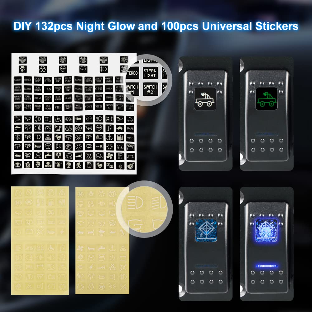 WATERWICH Rocker Switch Panel 5 Gang Marine Car Boat Aluminum 5 Pin On/Off Toggle Switches with Night Glow Stickers for RV Truck Vehicle