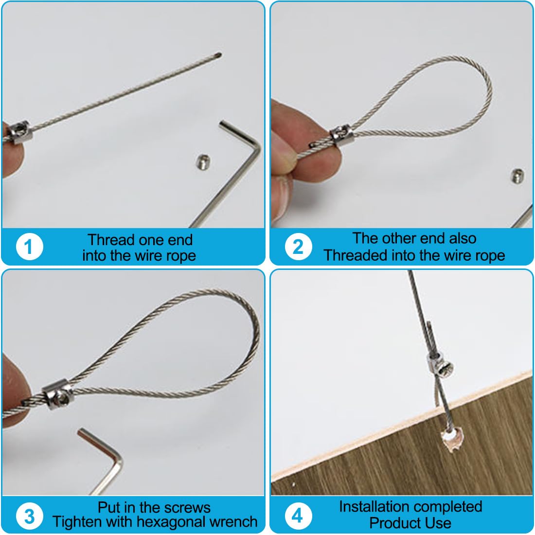 OQKAHIV Set van 10 kabelklemmen, metalen klem, draadkabelklem, roestvrij staal, enkele gaten, kabelklemmen, voor kabelverbinding, voor bevestiging van staalkabels van staal