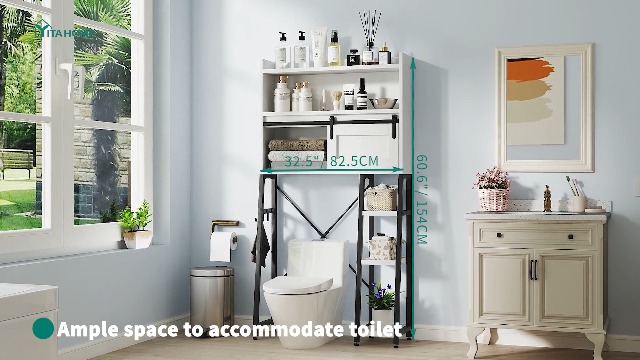 Scaffale Da Bagno Sopra WC YITAHOME | Mobile Salvaspazio Con Ante Scorrevoli | Porta Carta Igienica - Foto 10