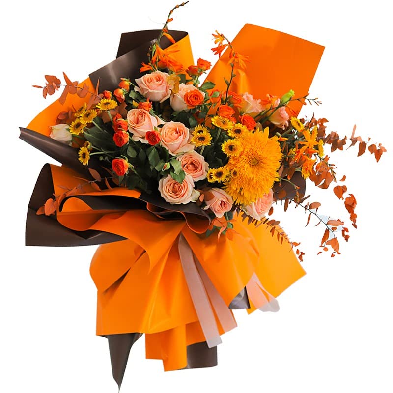 Image of Oasis Cellophane Sheets For Multipurpose Gift-Hamper Packaging 58x58cm, 20 Sheets, 50 Microns Flower Wrapping Double Side Orange & Brown