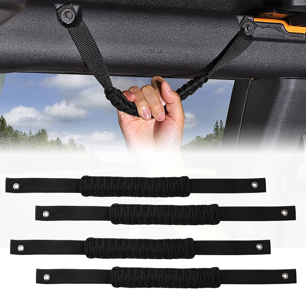 TECTICORoll Bar Grab Handles Compatible with Bronco 2021 2022 2023 2/4 Door, Grab Handles Grips Wider Grip Zone for Car, Paracord Grip Handles - 4PCS (Black)