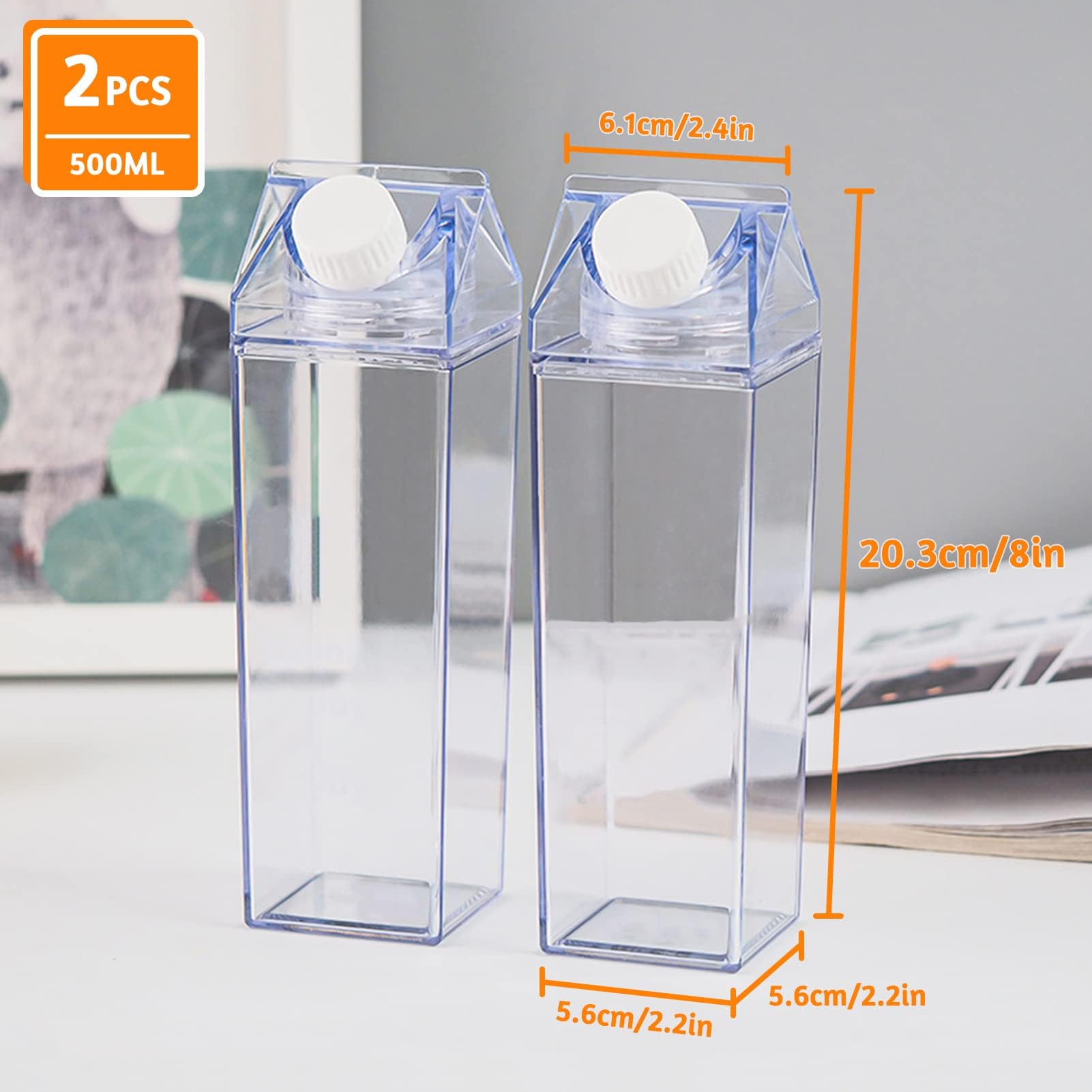 2 szt. kartonowa butelka na wodę, przezroczysta butelka na wodę, 500 ml, na piknik, kemping, mleko, sok pomarańczowy