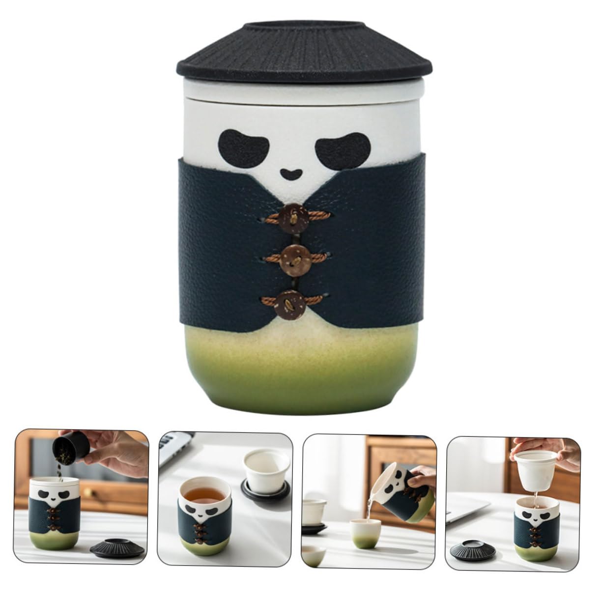 BESTOYARD Keramik Teetasse mit Sieb Panda Design Kompakt und Tragbar für Büro und Teeverkostung Chinesische Kleine Teetasse für Zuhause und Reise