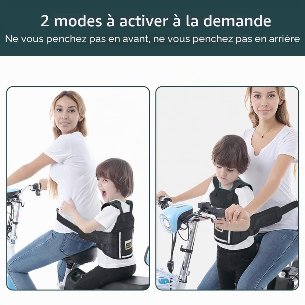 Jolik Harnais Securite Enfant Moto Réglable Ceinture Moto Enfant Poche Matériau Respirant Réfléchissant Noir