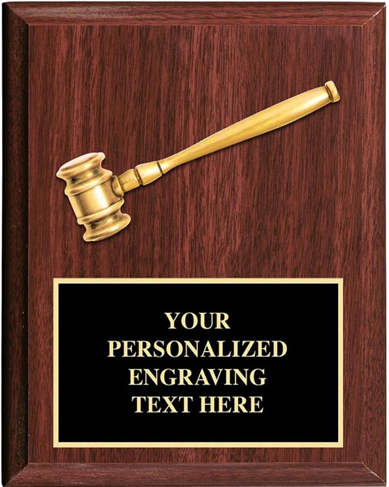 Crown Awards 8"x10" Personalized Gavel Wood Plaque, Custom