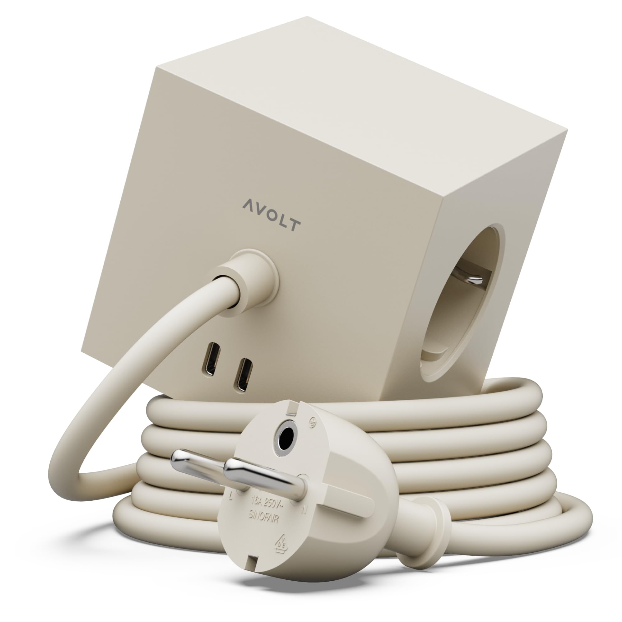 Avolt Square 1 Ciabatta Elettrica Cubo Multipresa, 3 Prese, 2 USB-C 30W | Ciabatta multipresa di design con prese Schuko
