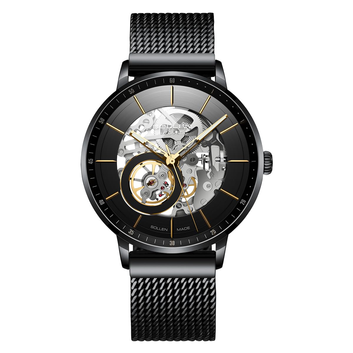 SOLLEN Automatic Watches for Men, Black Skeleton Watches for Men, Luxury & Waterproof Mens Wrist Watch with Stainless Steel Strap - 42mm, Black Case, Skeleton (B0C7T2DLTD) Amazon Price History, Amazon Price Tracker